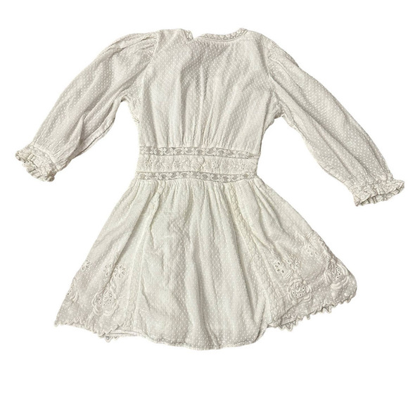 Love Shack Fancy Leno Mini Dress Long Sleeve V Neck Womens White Size 2 - Picture 7 of 15